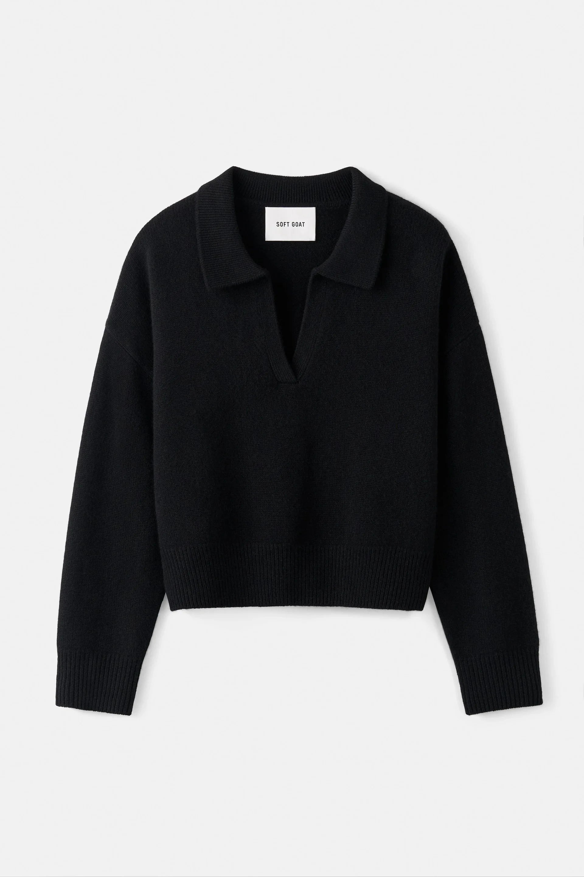 RELAXED FIT POLO SHIRT IN BLACK KNIT SOFT GOAT 