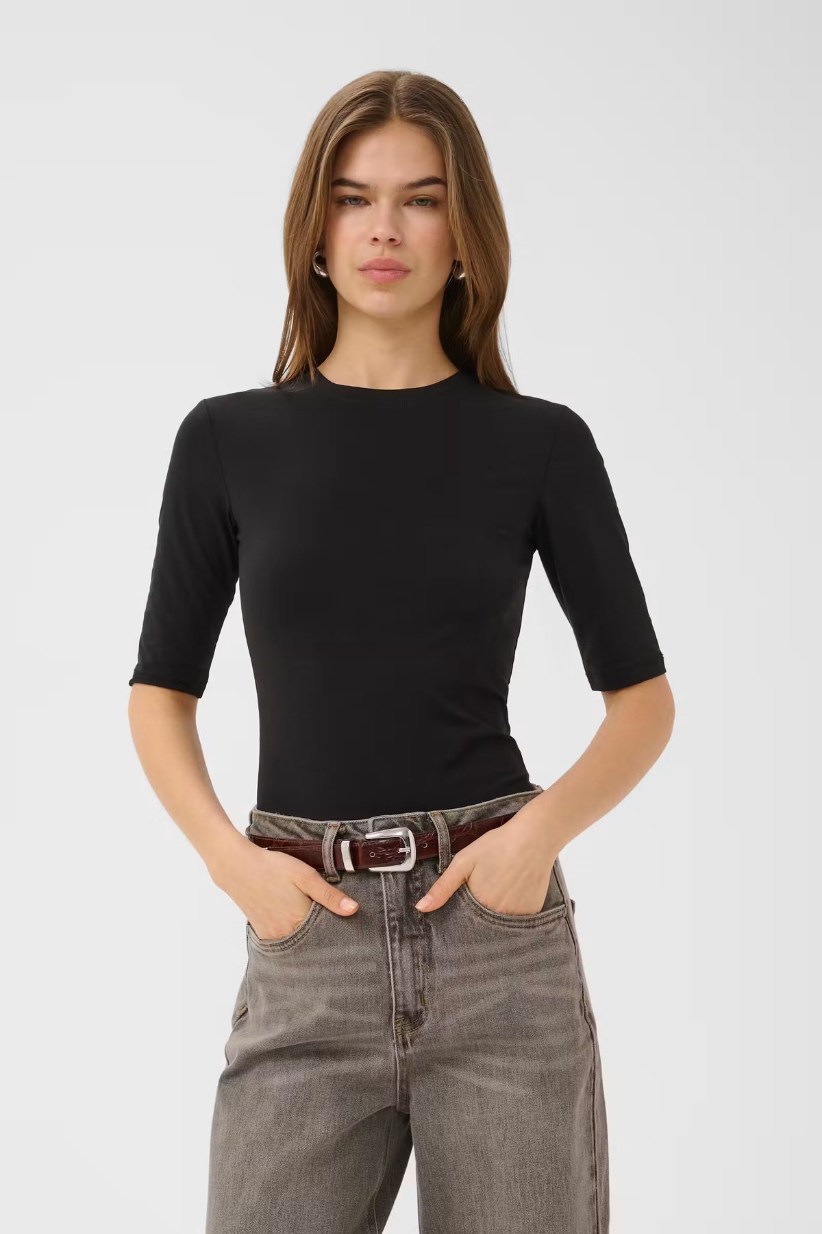 MIDA SS TOP IN BLACK TOP GESTUZ 