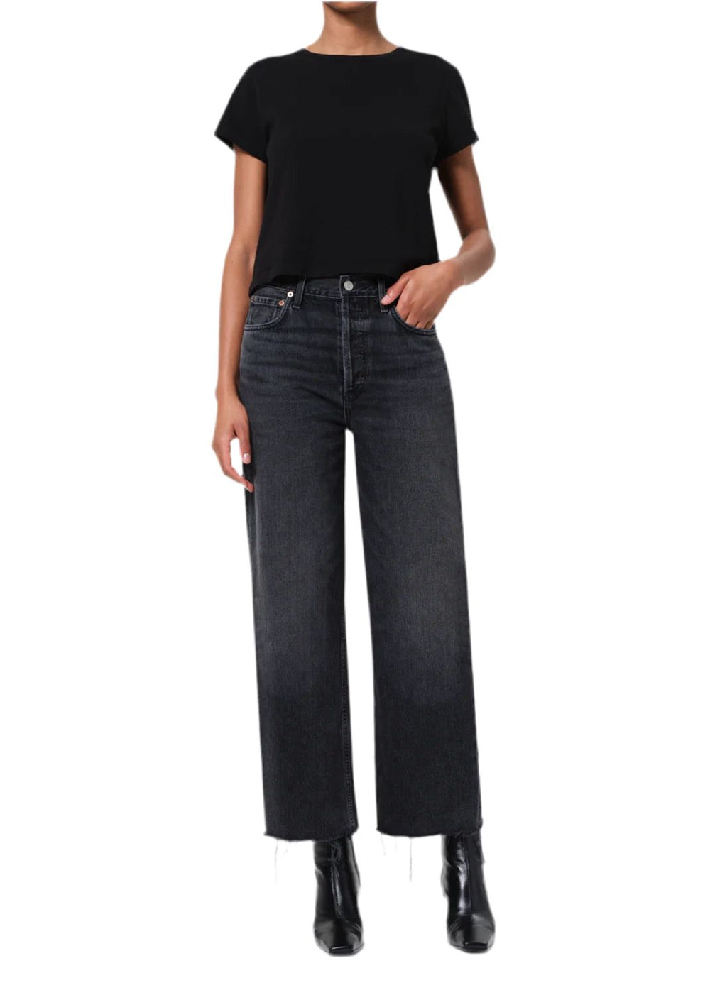 REN STRAIGHT AND CROP JEAN IN DARK GREY JEANS AGOLDE 