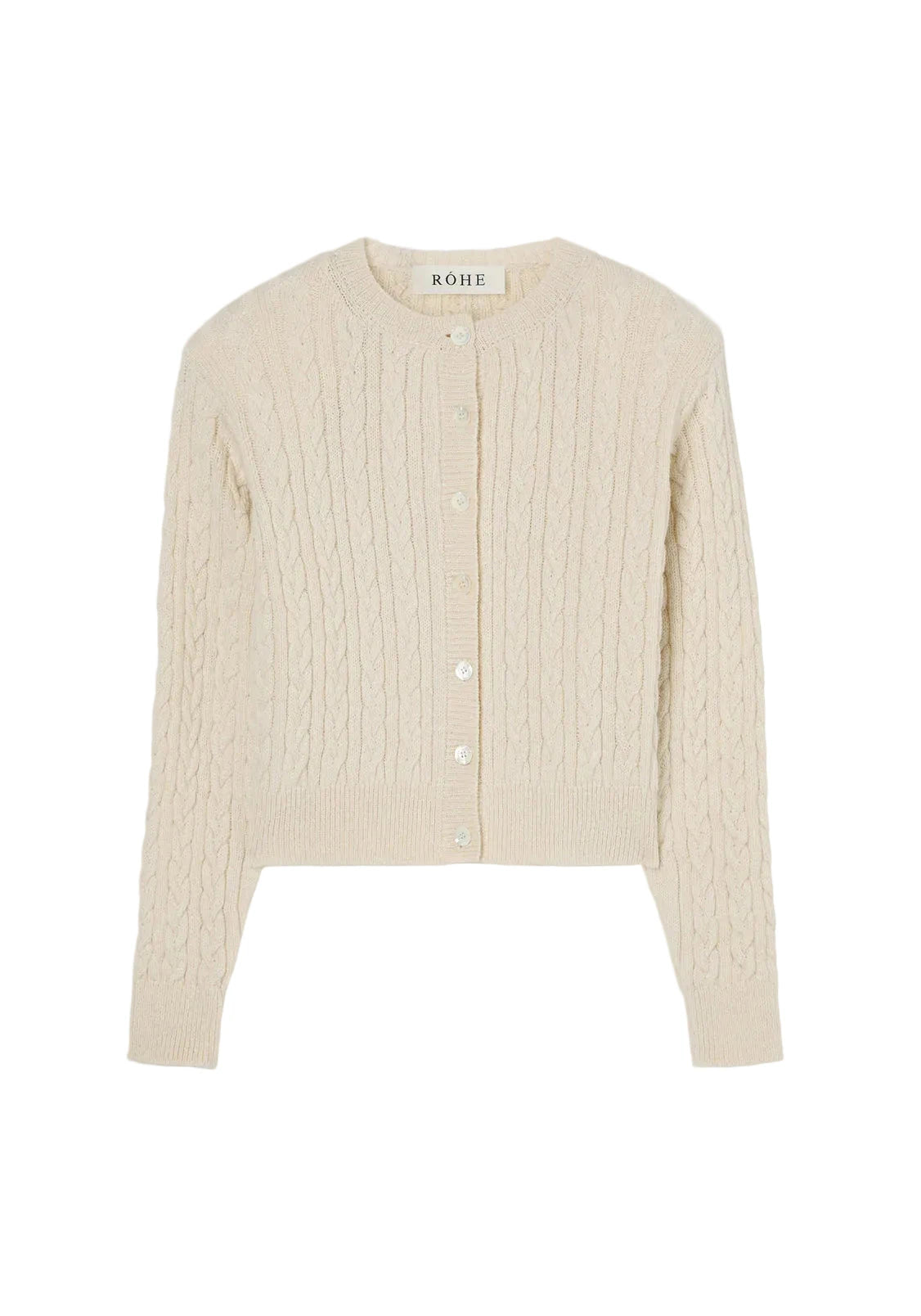 FINE MERINO CABLE CARDIGAN IN CREAM CARDIGAN ROHE 