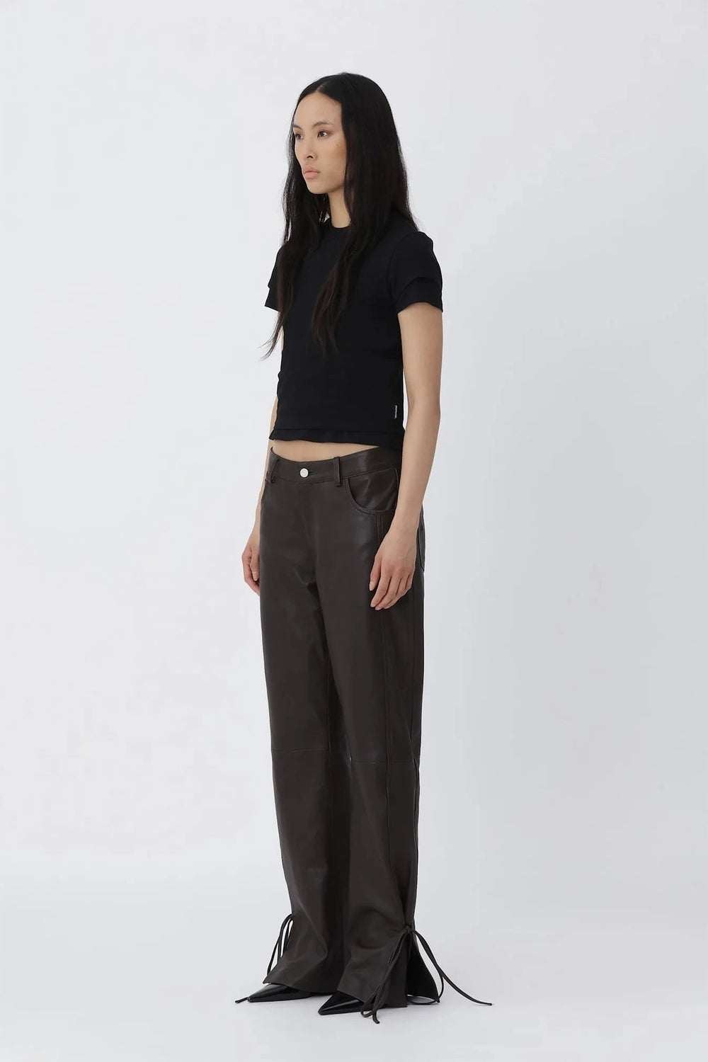 BELLA STRING LEATHER PANTS IN DEEP BROWN PANTS WON HUNDRED 