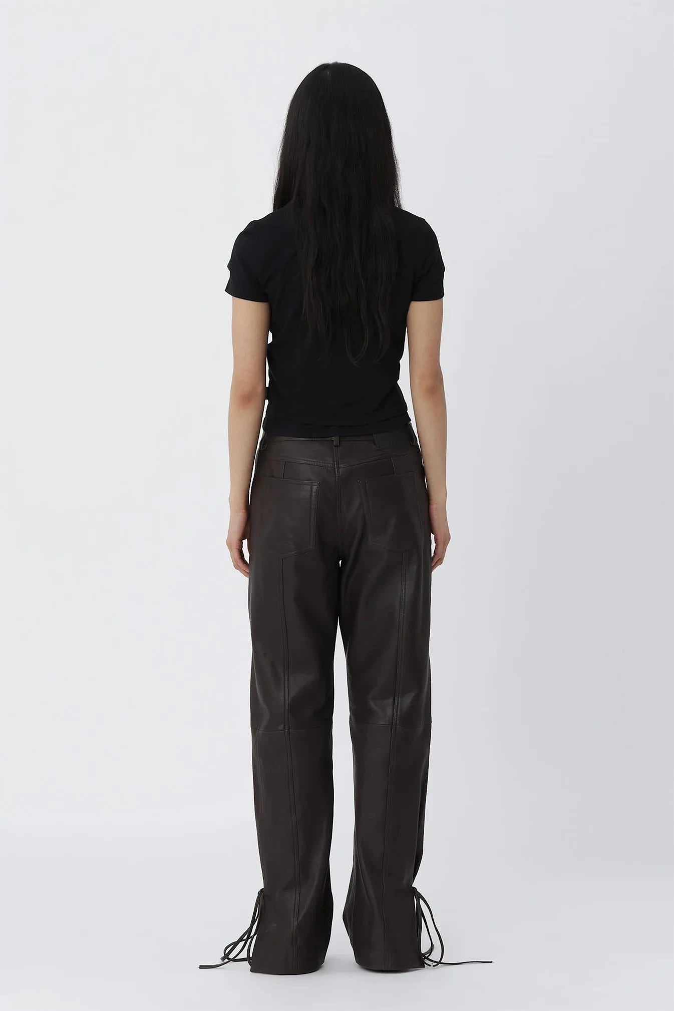 BELLA STRING LEATHER PANTS IN DEEP BROWN PANTS WON HUNDRED 