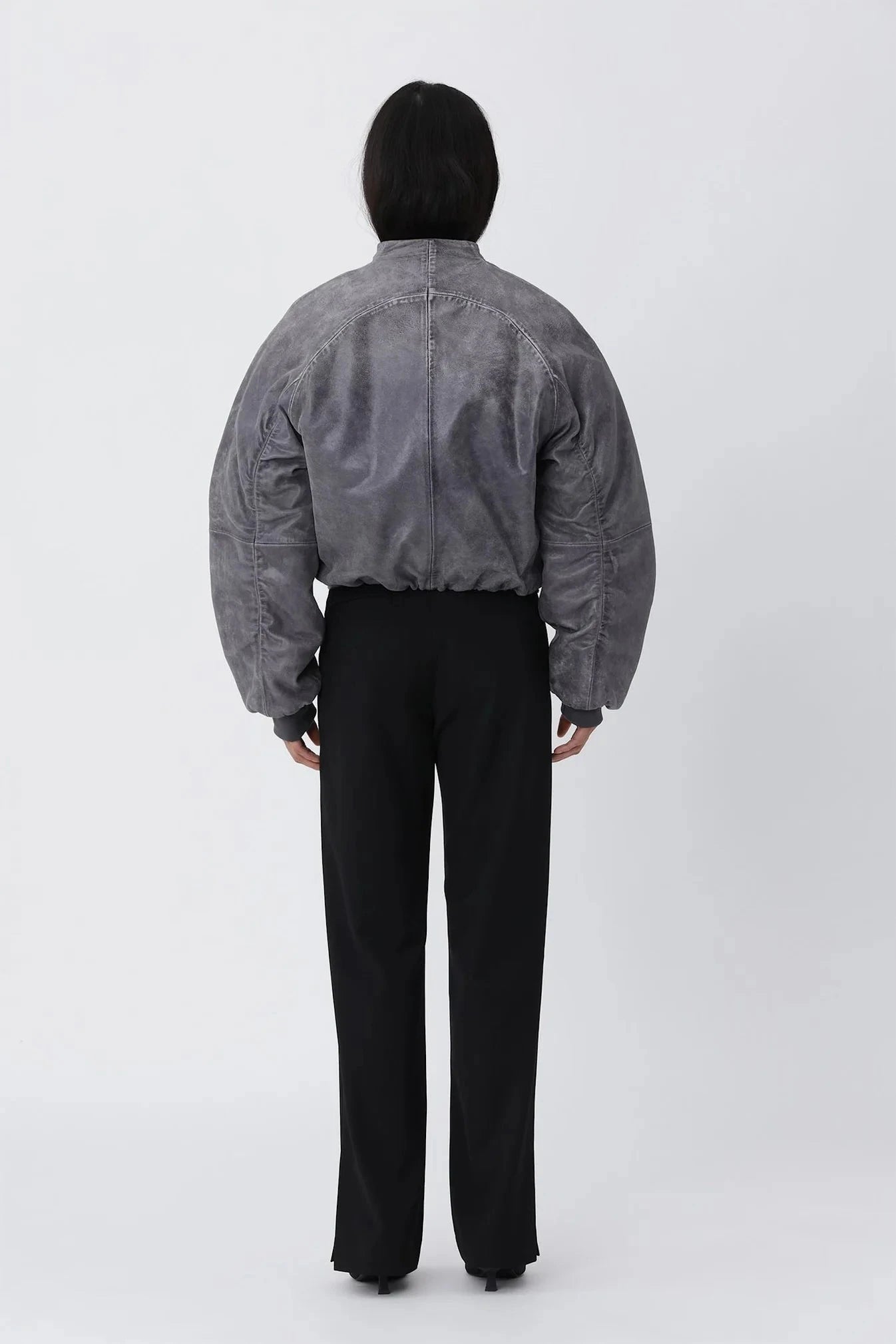 OLA LEATHER BOMBER IN GREY JACKET WON HUNDRED 