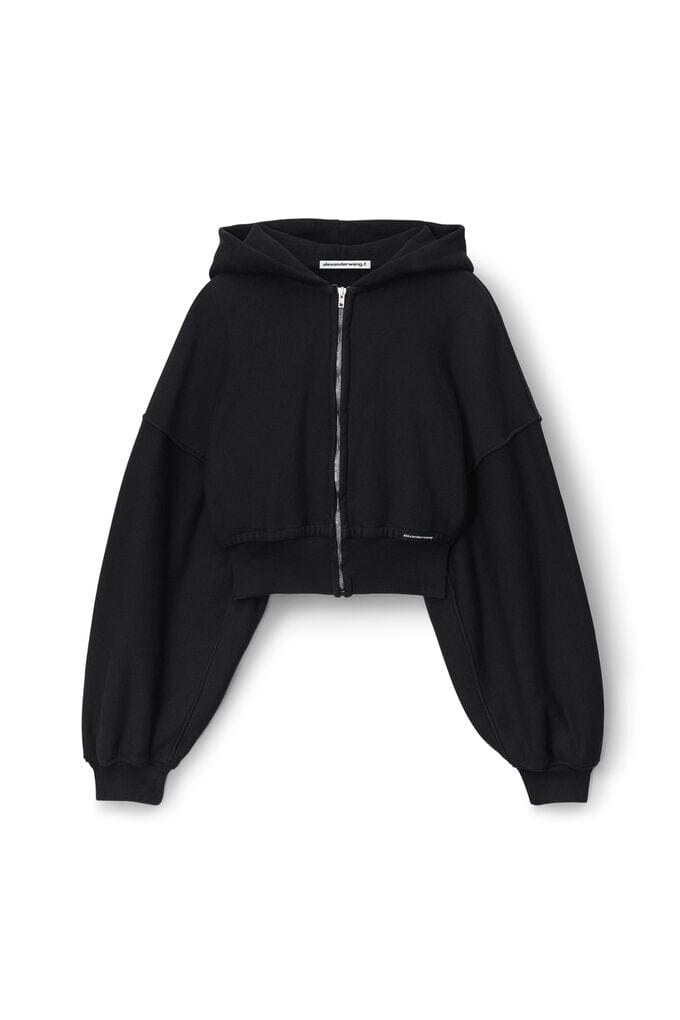 OVERSIZED CROPPED ZIP-UP HOODIE IN BLACK HOODIE ALEXANDER WANG 