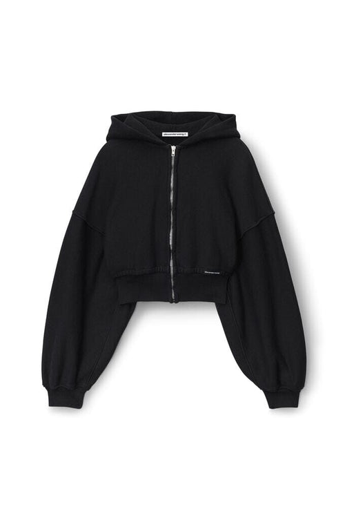 CROPPED ZIP UP HOODIE WITH BRANDED SEAM LABEL