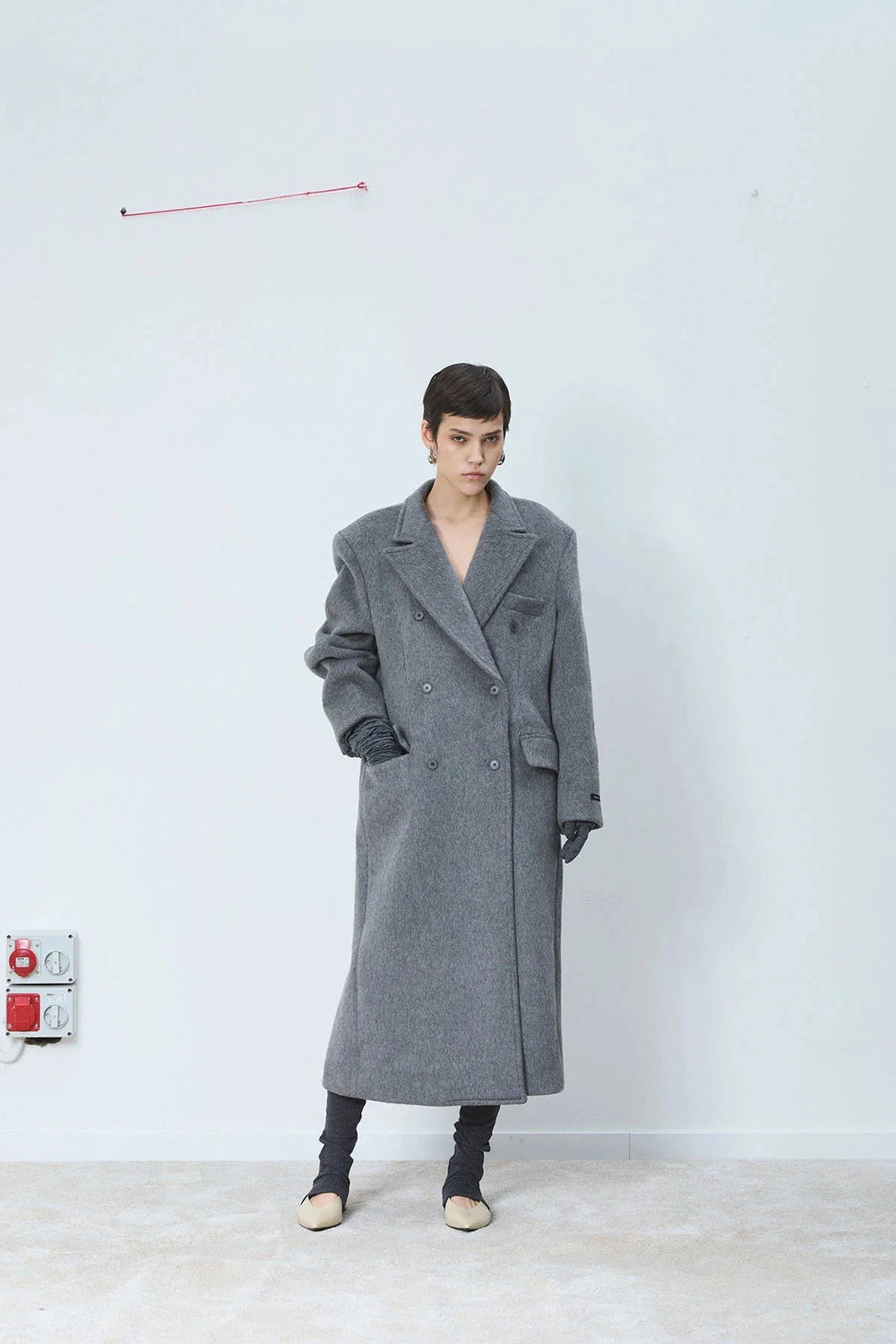 DOUBLE BREASTED COAT IN MEDIUM GREY COAT LA PISCINE 