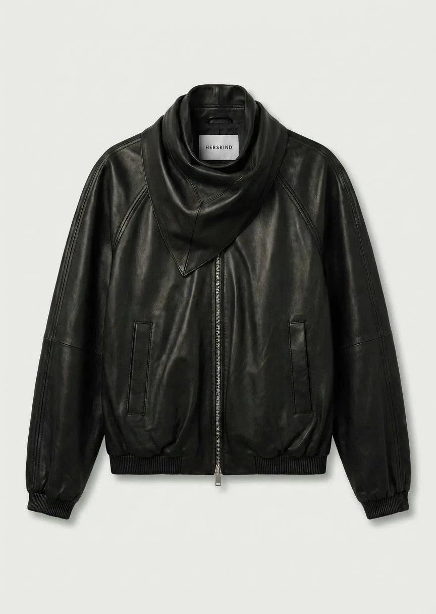 YVETTE LEATHER BOMBER JACKET IN BLACK JACKET HERSKIND 