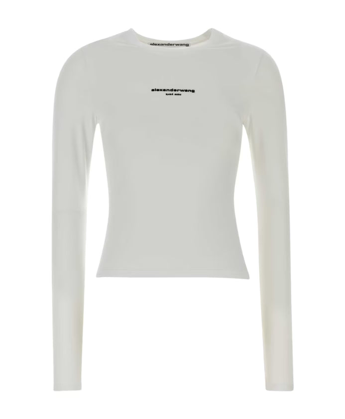 ALEXANDER WANG-FITTED LS TEE W/ LOGO PRINT-WHITE T-SHIRT ALEXANDER WANG 
