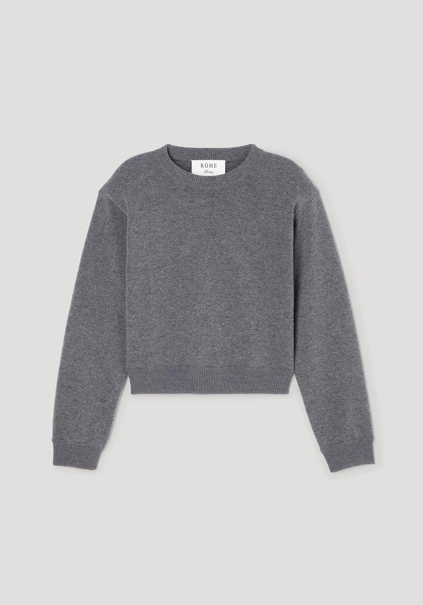 STATEMENT SHOULDER CREWNECK IN MID GREY KNIT ROHE 