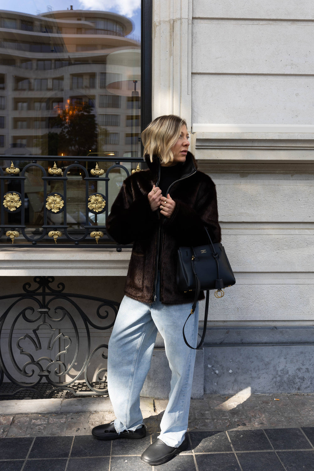 BRELLA JACKET IN BLACK/BROWN JACKET STAND STUDIO 