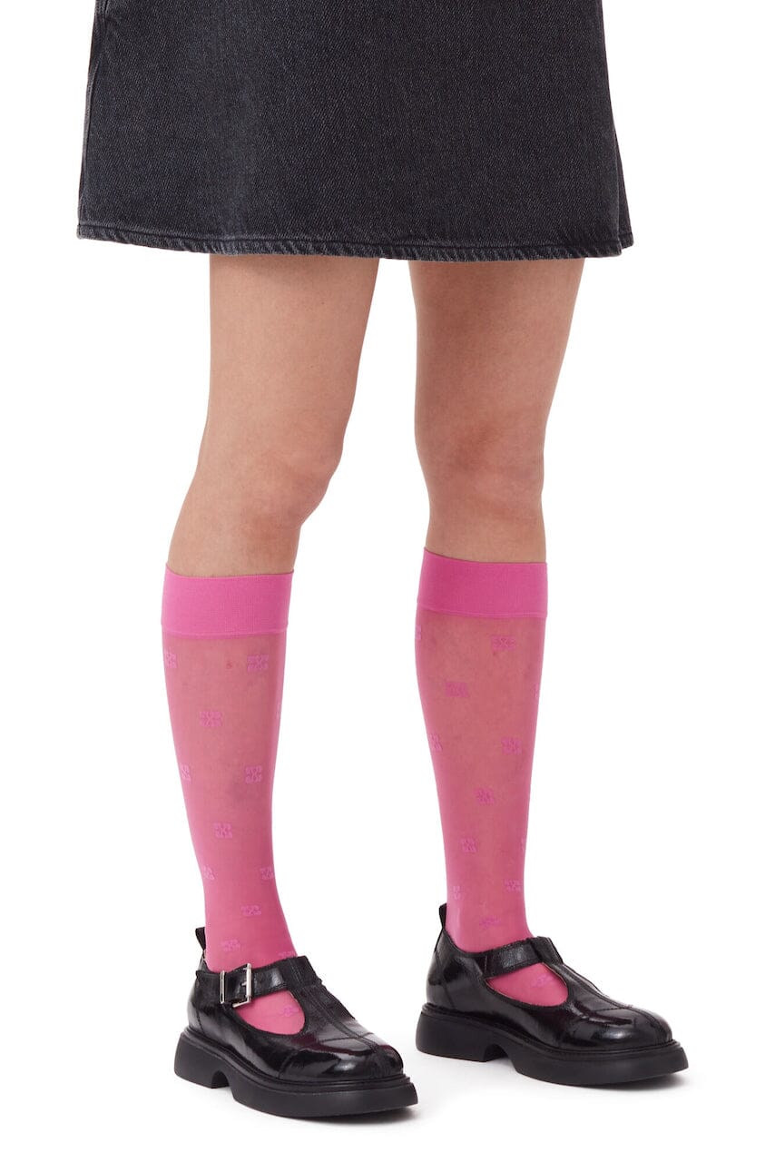 BUTTERFLY LOGO LACE SOCKS IN PINK SOCKS GANNI 