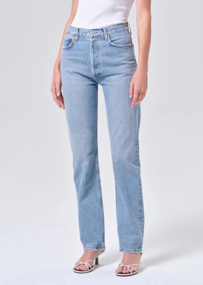 90'S PINCH WAIST HIGH RISE STRAIGHT LONG IN FORCE JEANS AGOLDE 