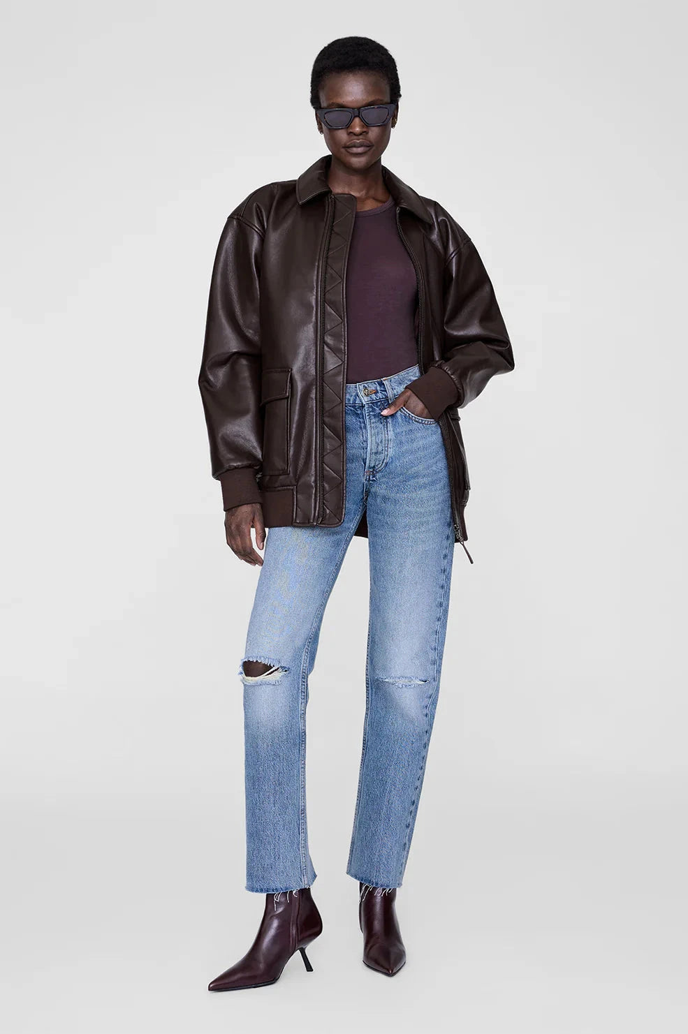 KELANIE BOMBER RECYCLED LEATHER IN BROWN JACKET ANINE BING 