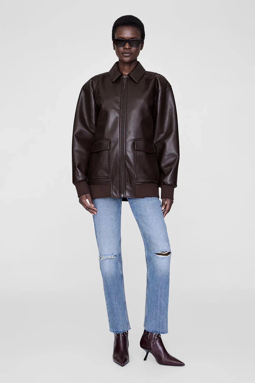 KELANIE BOMBER RECYCLED LEATHER IN BROWN JACKET ANINE BING 