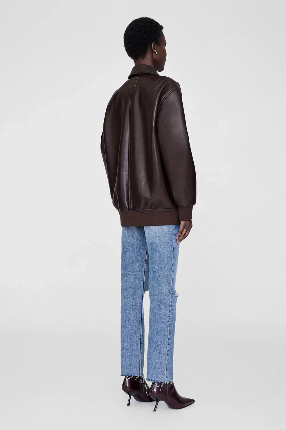KELANIE BOMBER RECYCLED LEATHER IN BROWN JACKET ANINE BING 