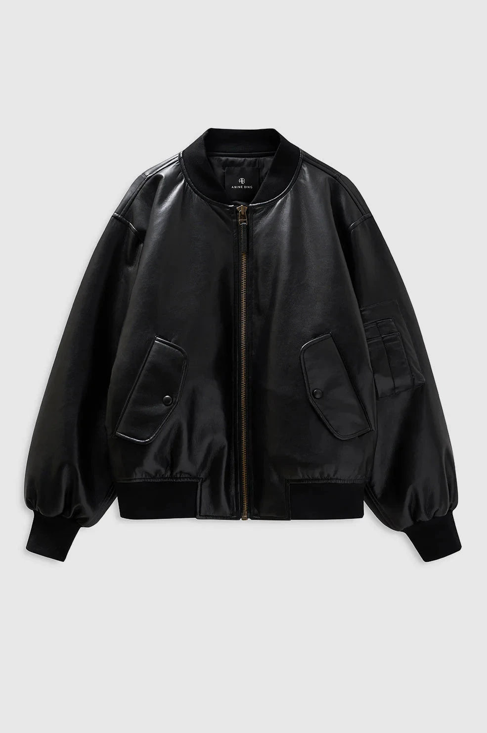 LEON LEATHER BOMBER IN BLACK JACKET ANINE BING 