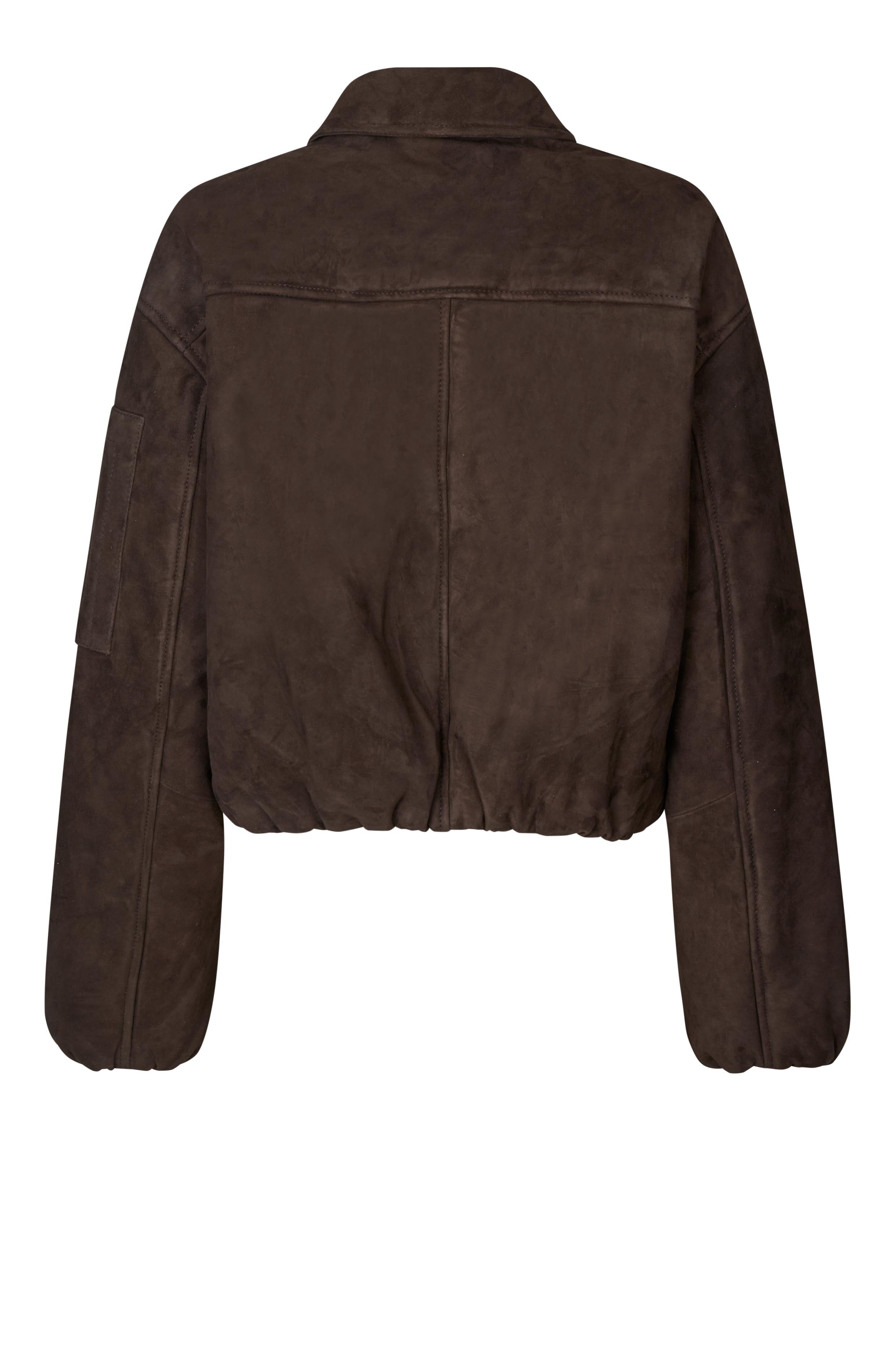 SPIRIT SUEDE BOMBER IN CHOCOLATE TORTE JACKET OVAL SQUARE 
