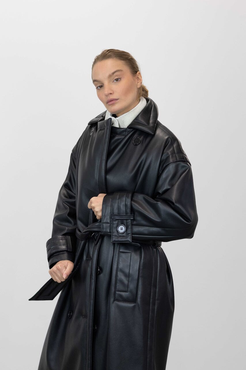 EMILY FAUX LEATHER PUFFER BELTED TRENCH COAT – KURE