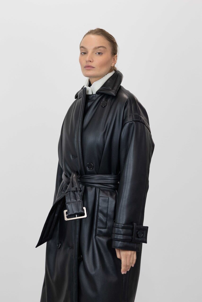 EMILY FAUX LEATHER PUFFER BELTED TRENCH COAT TRENCH STAND STUDIO 