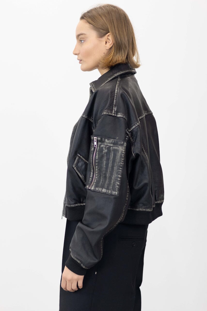 ROCKER LEATHER BOMBER IN VINTAGE BLACK JACKET OVAL SQUARE 