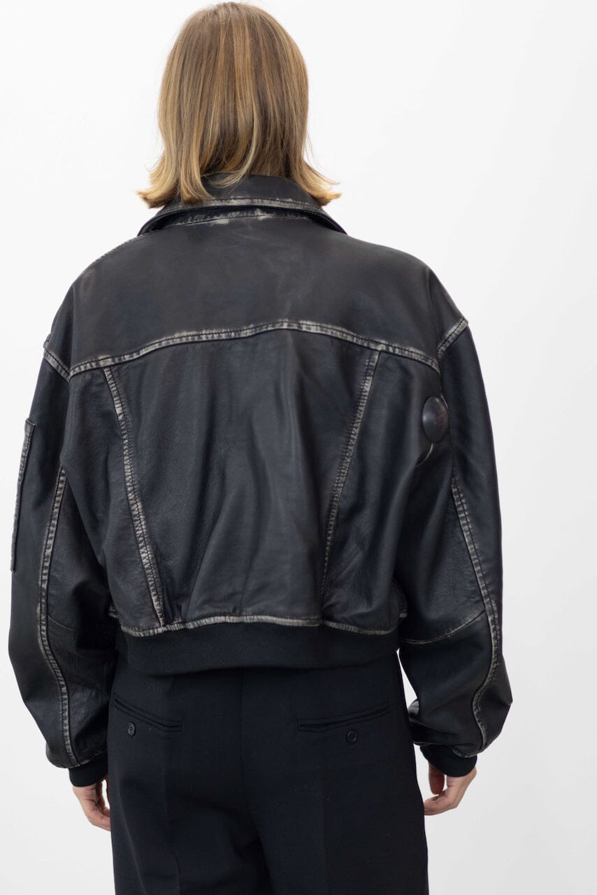 ROCKER LEATHER BOMBER IN VINTAGE BLACK JACKET OVAL SQUARE 