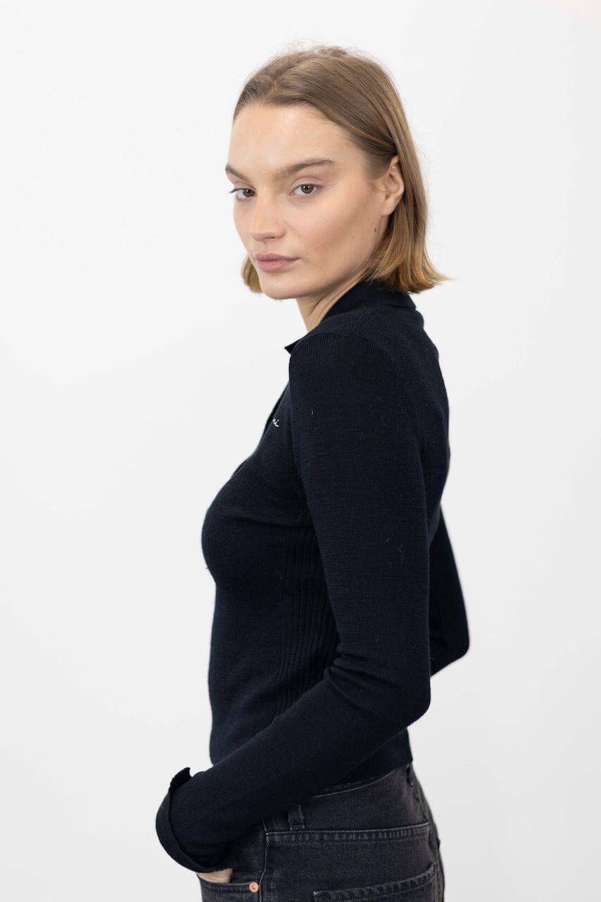 RIBBED MERINO WOOL POLO SWEATER GANNI 