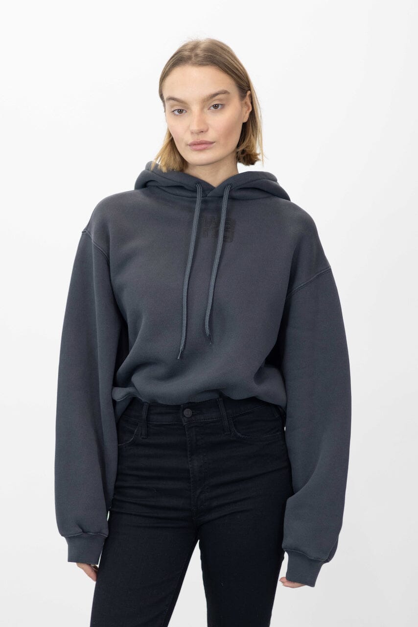 THE ESSENTIAL TERRY HOODIE WITH LOGO IN SOFT OBSIDIAN HOODIE ALEXANDER WANG 