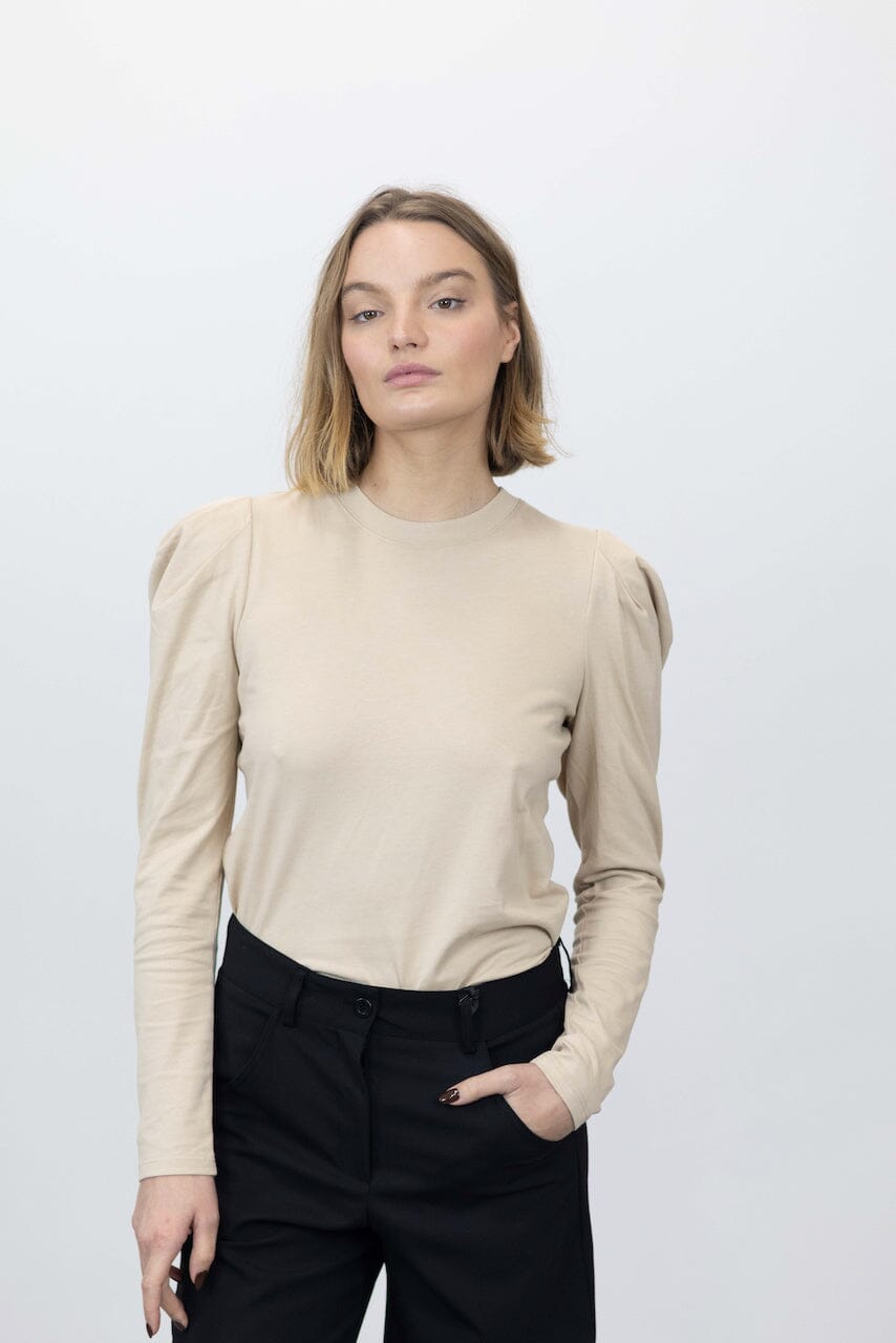 DRAPED PUFF SLEEVES TEE TOP FRAME 