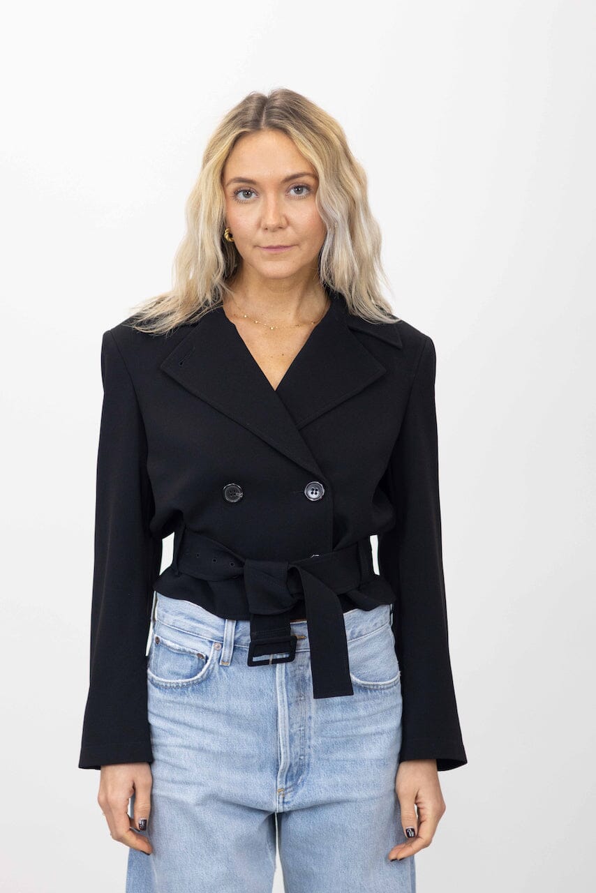 DOUBLE BREASTED CREPE CROP TRENCH COAT THEORY 