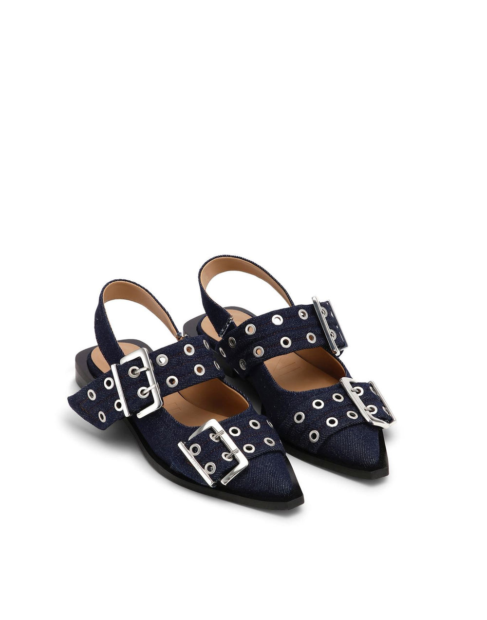 FEMININE BUCKLE BALLERINA DENIM DARK NAVY SHOES GANNI 