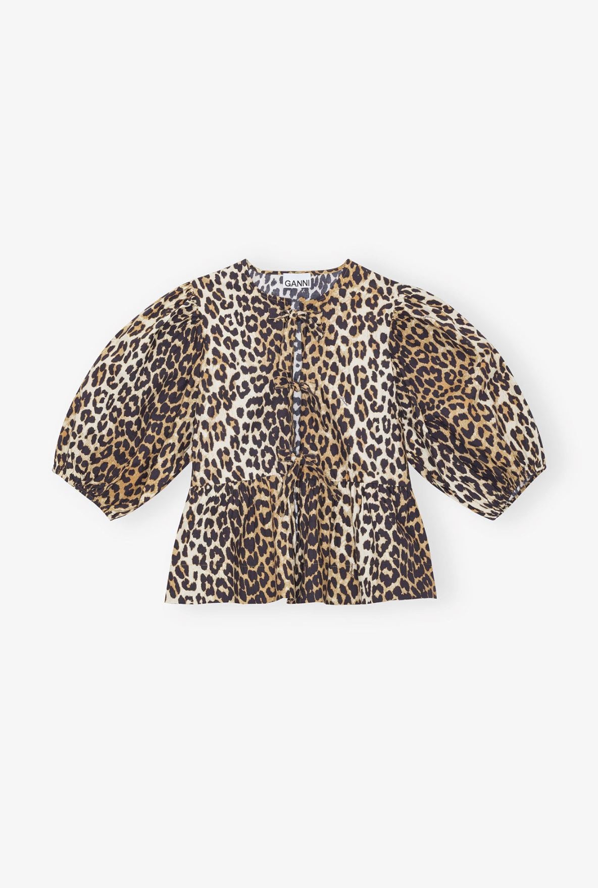 COTTON POPLIN PEPLUM BLOUSE IN LEOPARD SHIRTS GANNI 