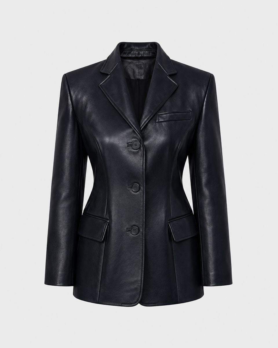 FAUX LEATHER BLAZER IN BLACK BLAZER LA PISCINE 