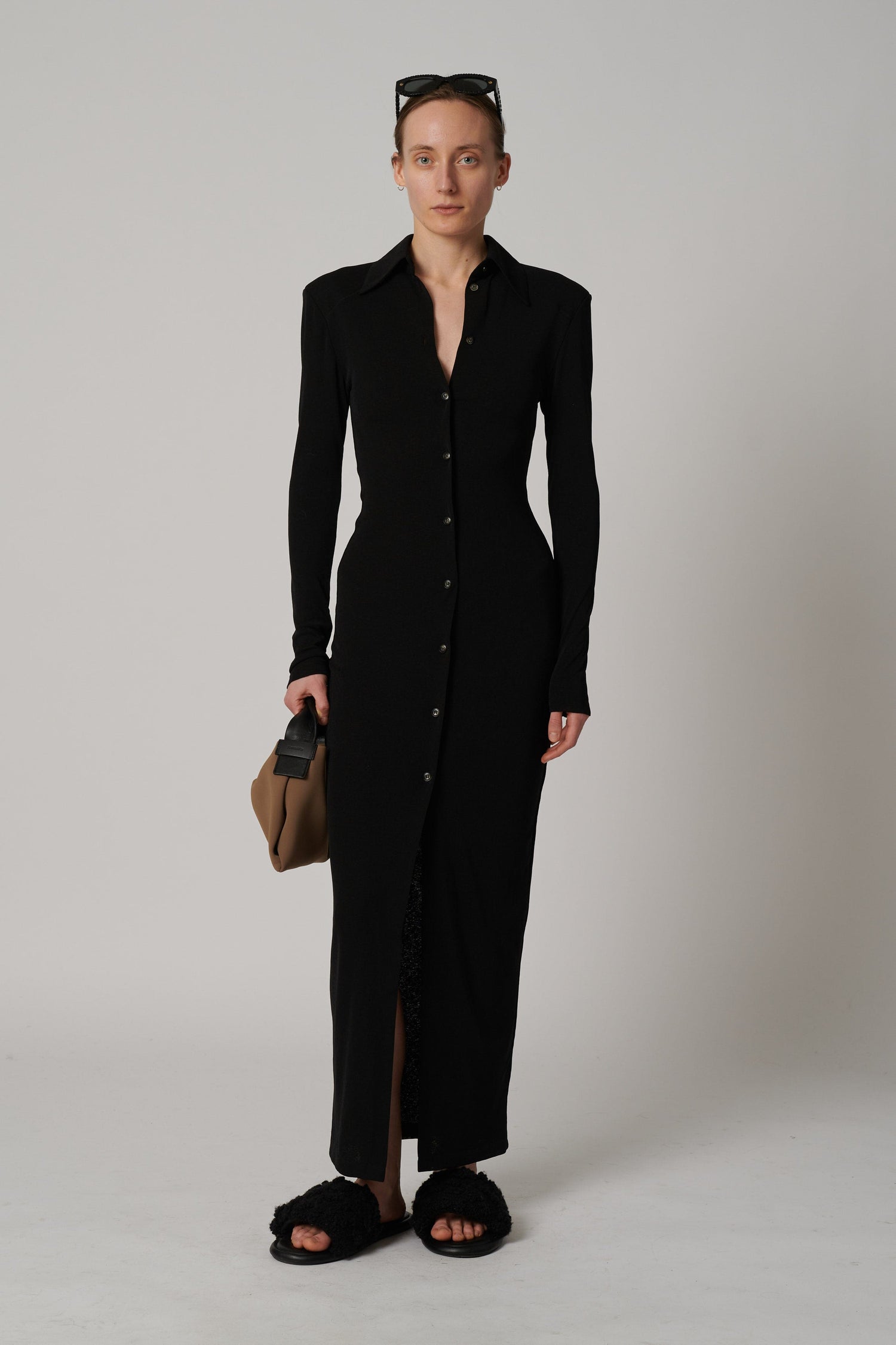 DHARA BUTTON UP DRESS IN BLACK DRESS NANUSHKA 