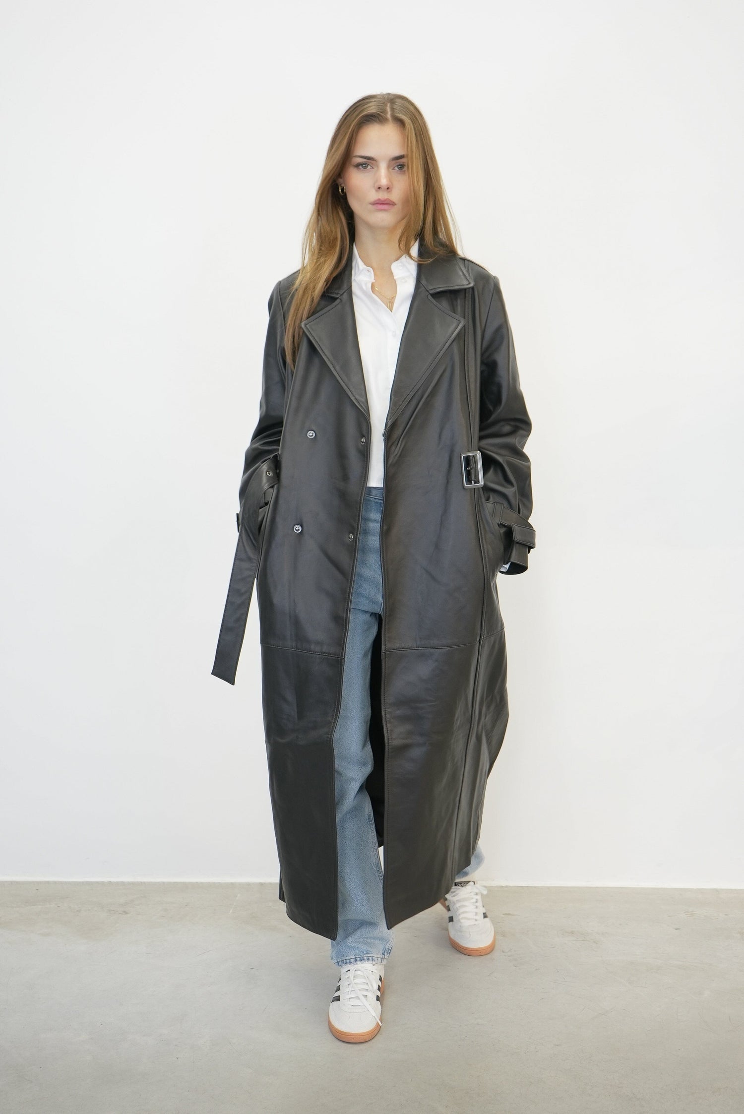 ROADIE LEATHER COAT TRENCH OVAL SQUARE 