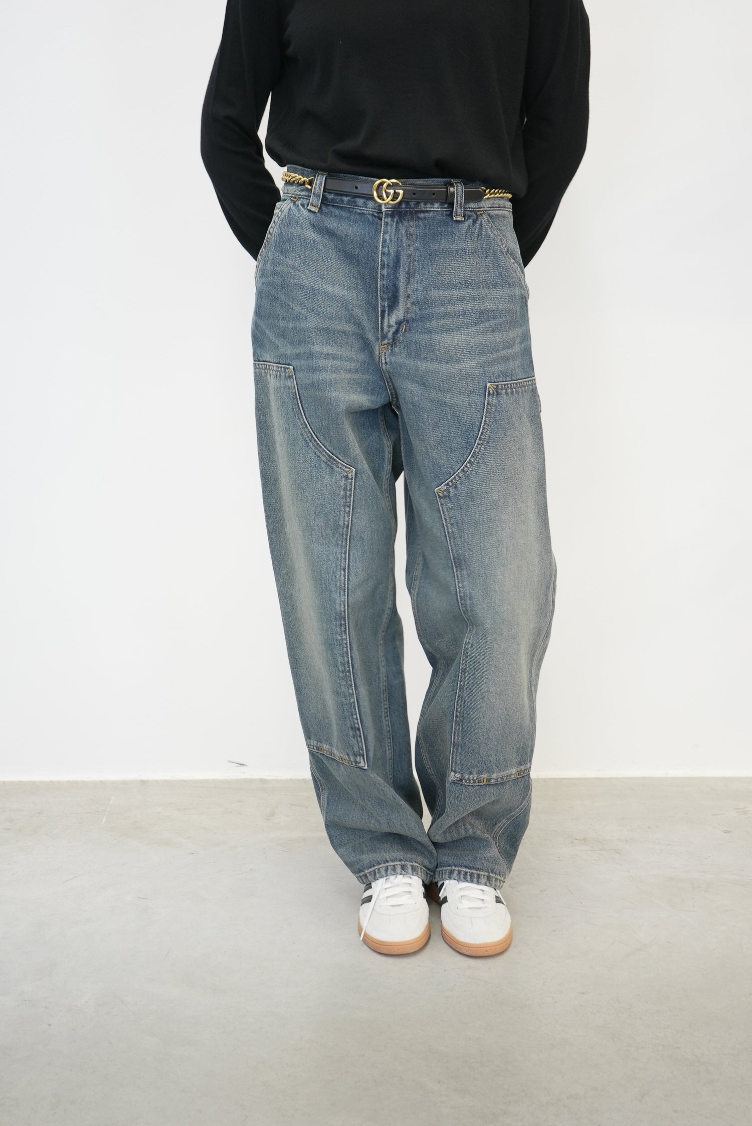 BRANDON DOUBLE KNEE PANT IN BLUE WORN USED WASH JEANS CARHARTT 