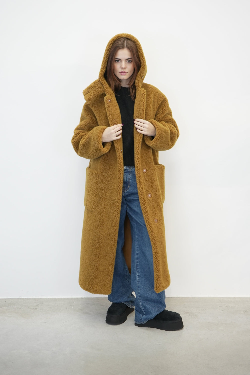 POOL LONG HOODED TEDDY STYLE COAT COAT STAND STUDIO 