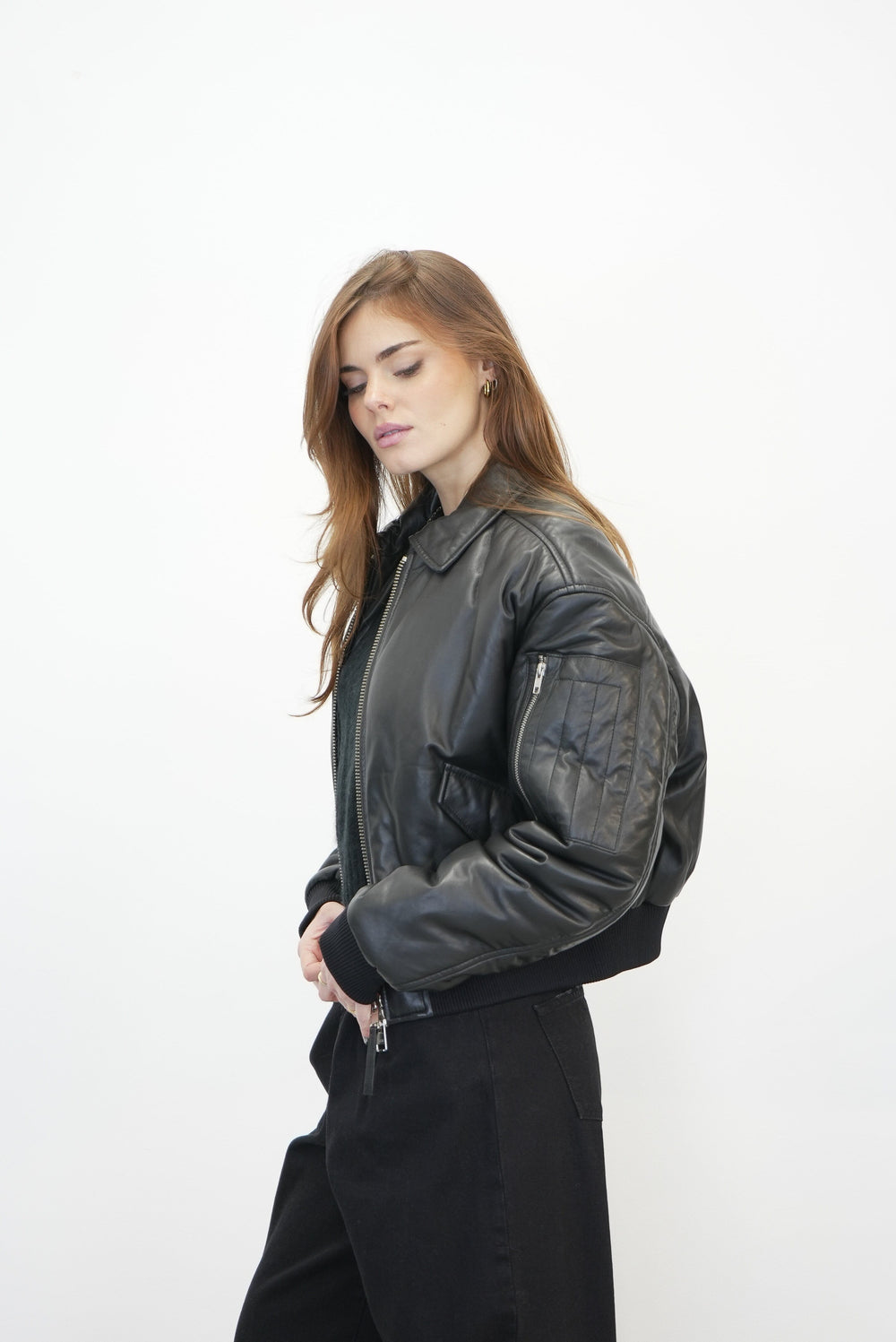 PAD LEATHER BOMBER JACKET OVAL SQUARE 