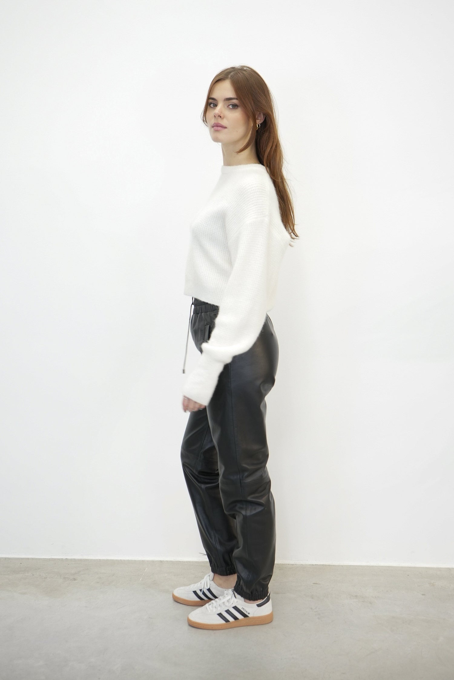 JUSTICE ELASTIC WAISTBAND LEATHER PANTS PANTS STAND STUDIO 