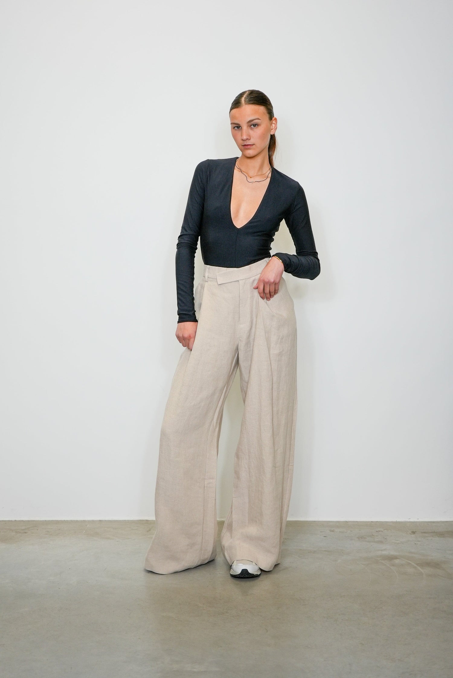 LINEN OVERLAP WAIST TROUSERS PANTS ST AGNI 