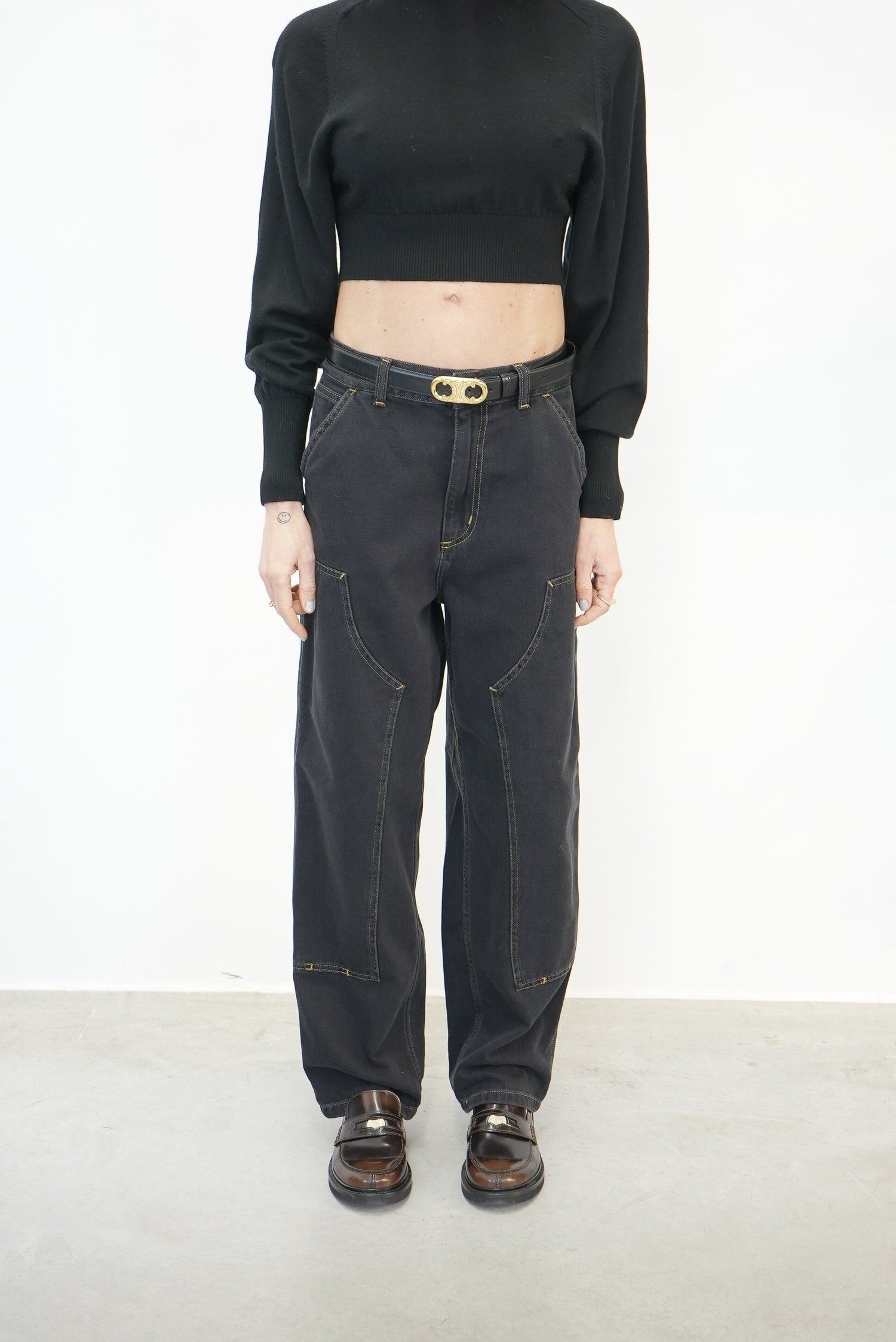 BRANDON DOUBLE KNEE PANT IN BLACK STONE WASHED JEANS CARHARTT 