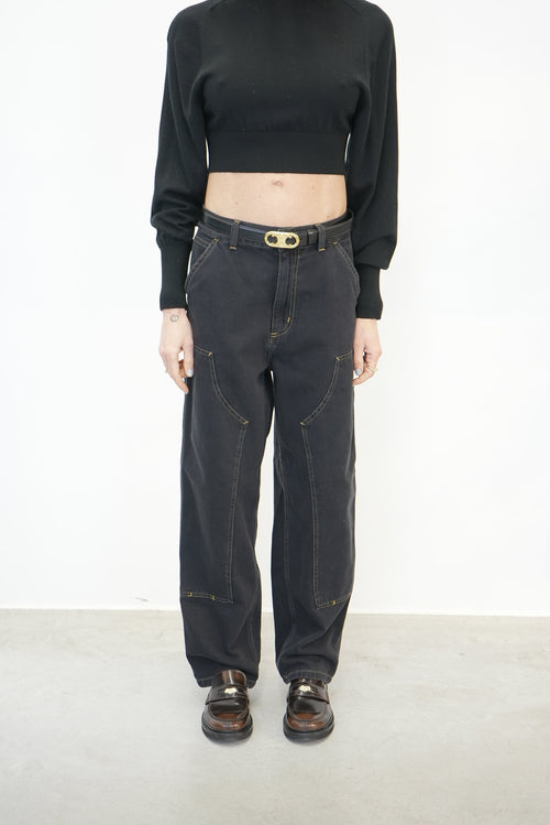 BRANDON DOUBLE KNEE PANT IN BLACK STONE WASHED