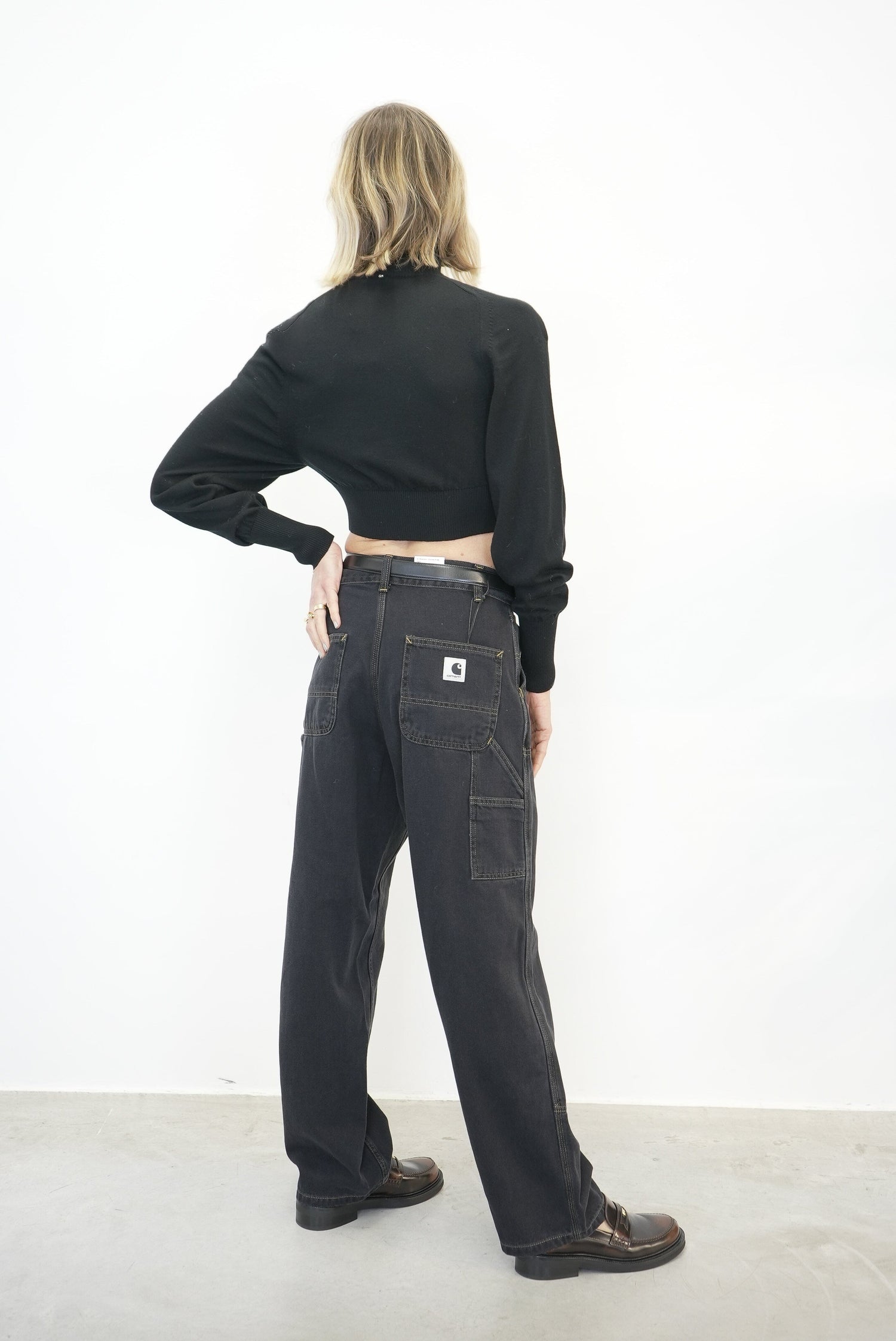 BRANDON DOUBLE KNEE PANT IN BLACK STONE WASHED JEANS CARHARTT 