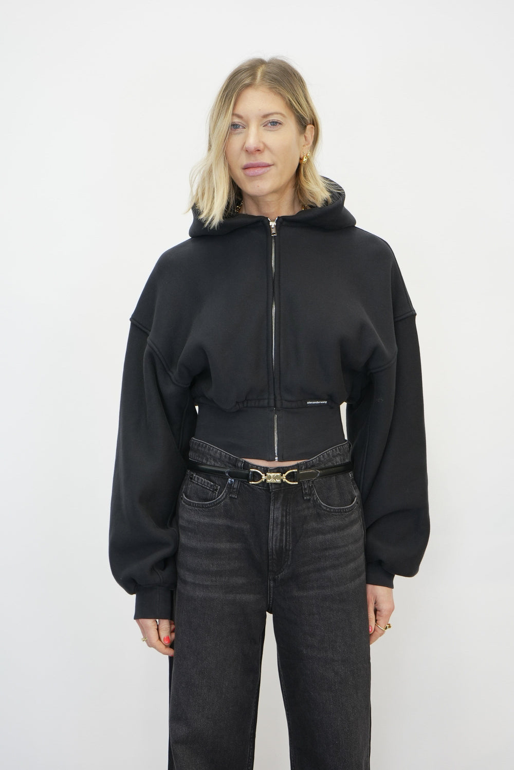 CROPPED ZIP UP HOODIE WITH BRANDED SEAM LABEL SWEATSHIRT ALEXANDER WANG 