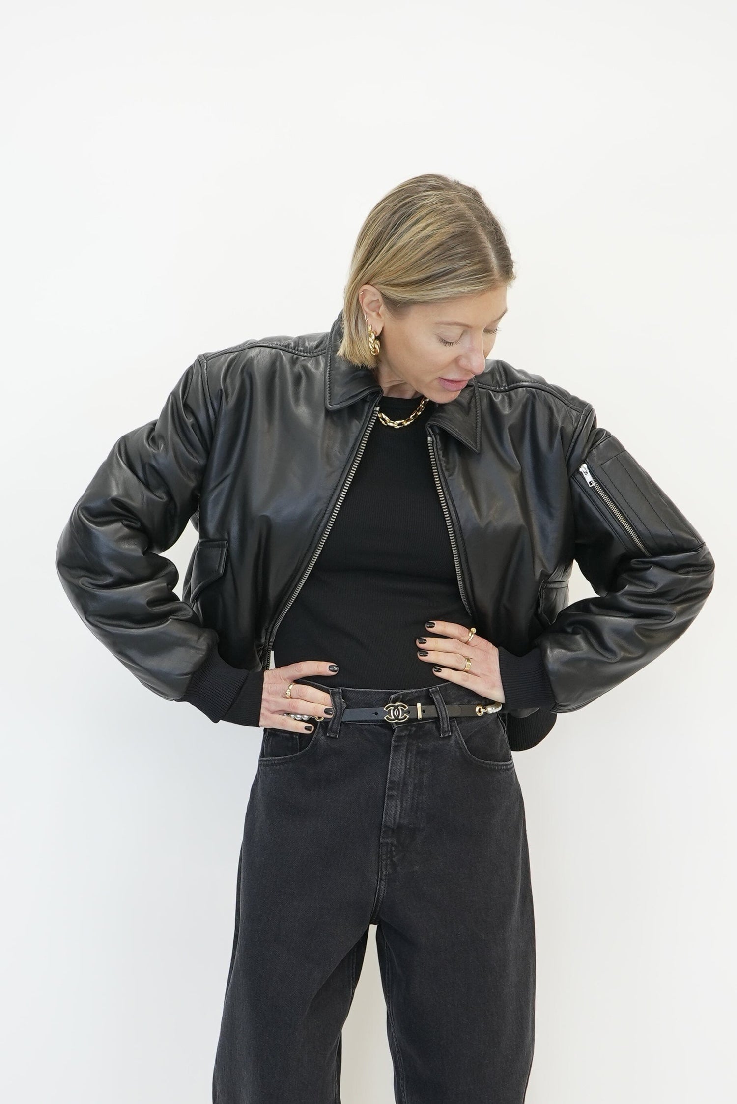 PAD LEATHER BOMBER JACKET OVAL SQUARE 