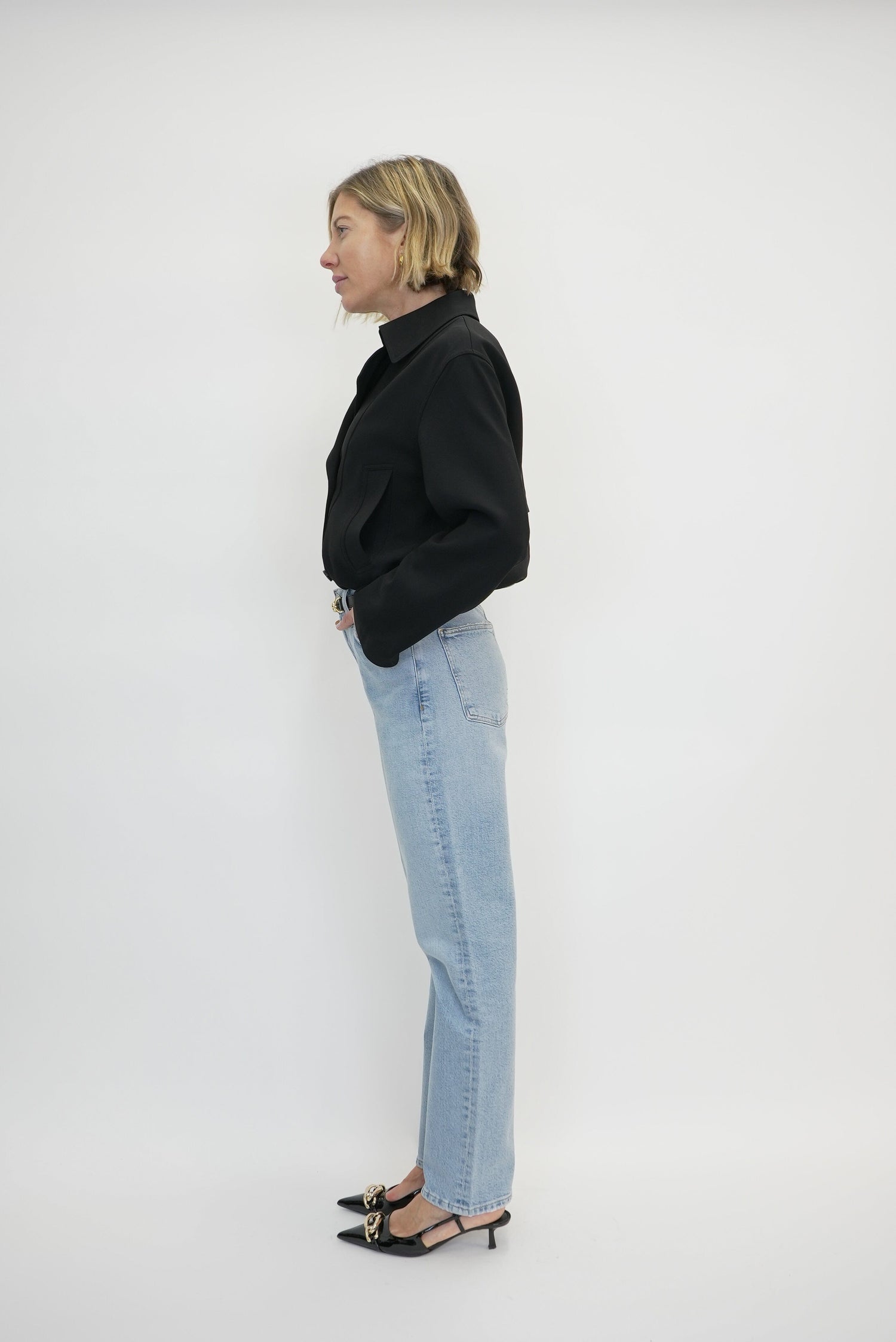 HIGH RISE STOVE PIPE JEANS IN DESTINATION JEANS AGOLDE 