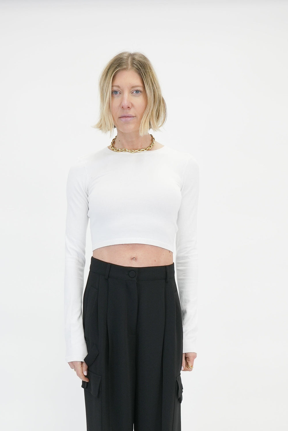 HAYTA CROPPED KNIT IN ECRU SWEATER KURE 