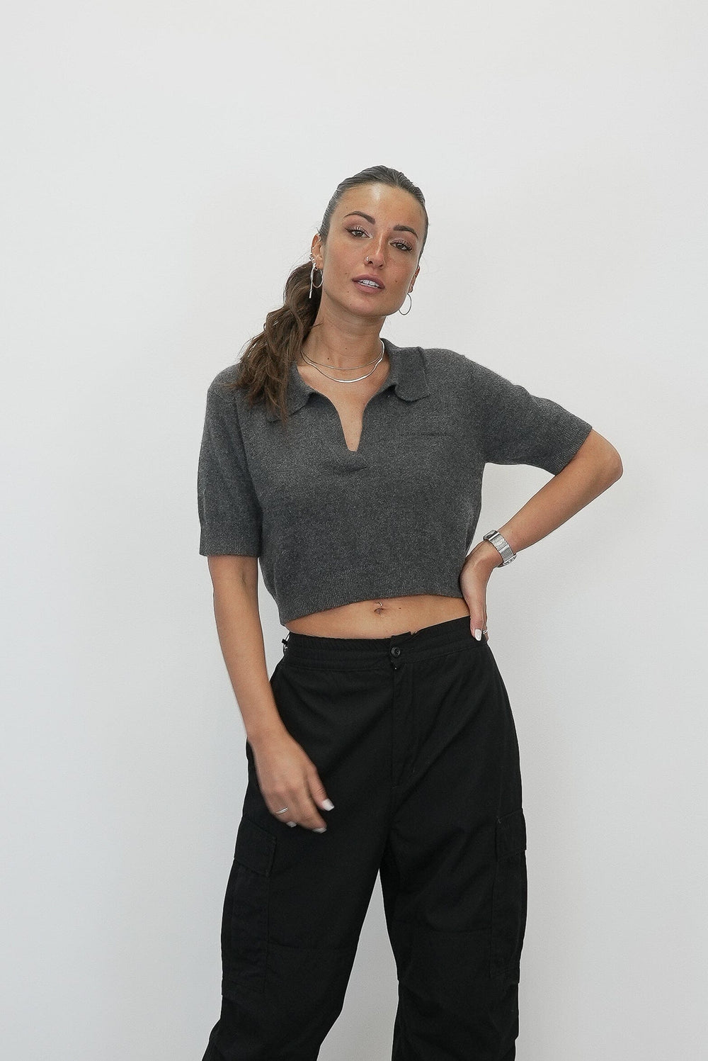 PIEMONTE CROPPED CASHMERE POLO SWEATER THE GARMENT 
