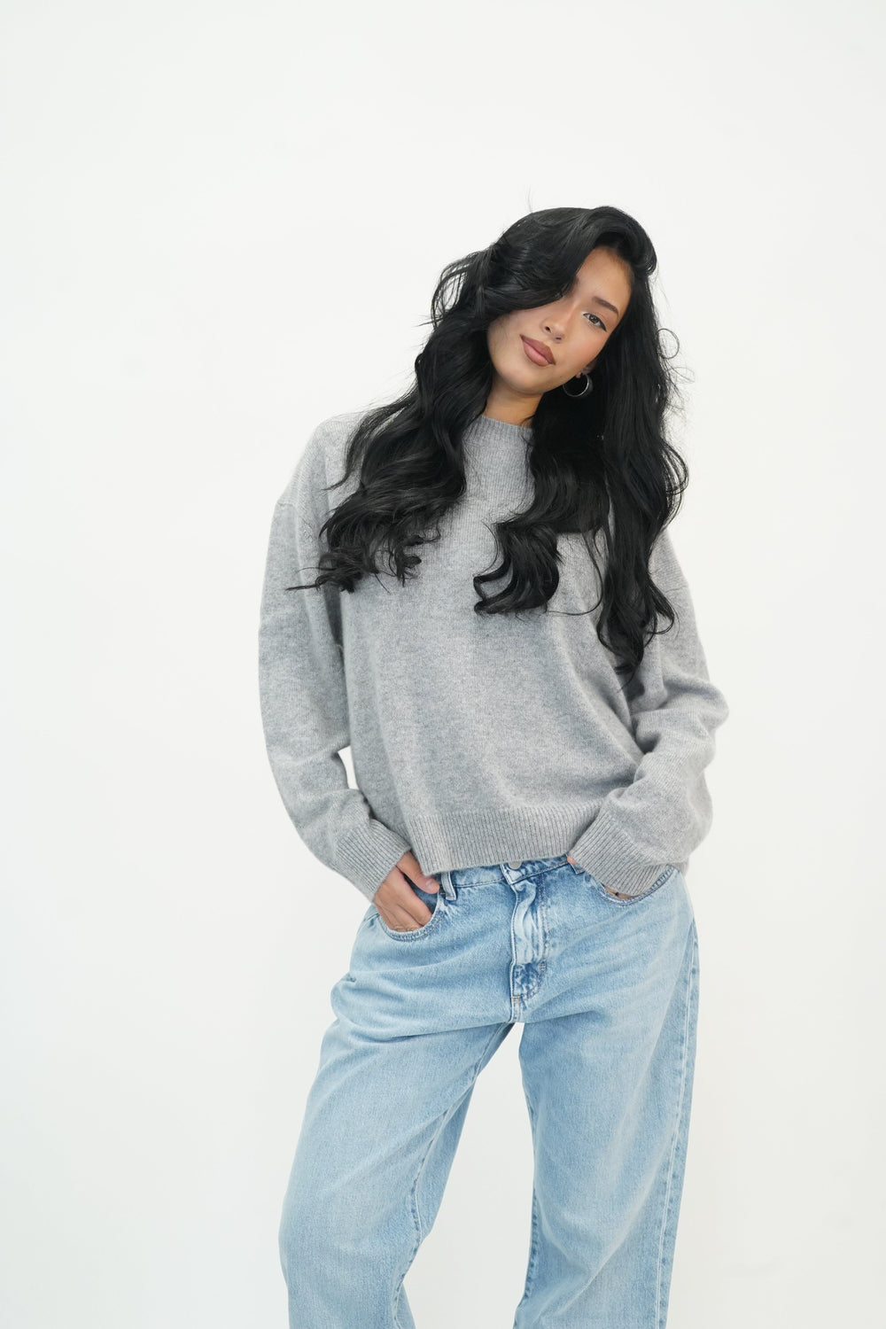 LEE CREW SWEATER IN MEDIUM HEATHER GREY KNITWEAR ANINE BING 