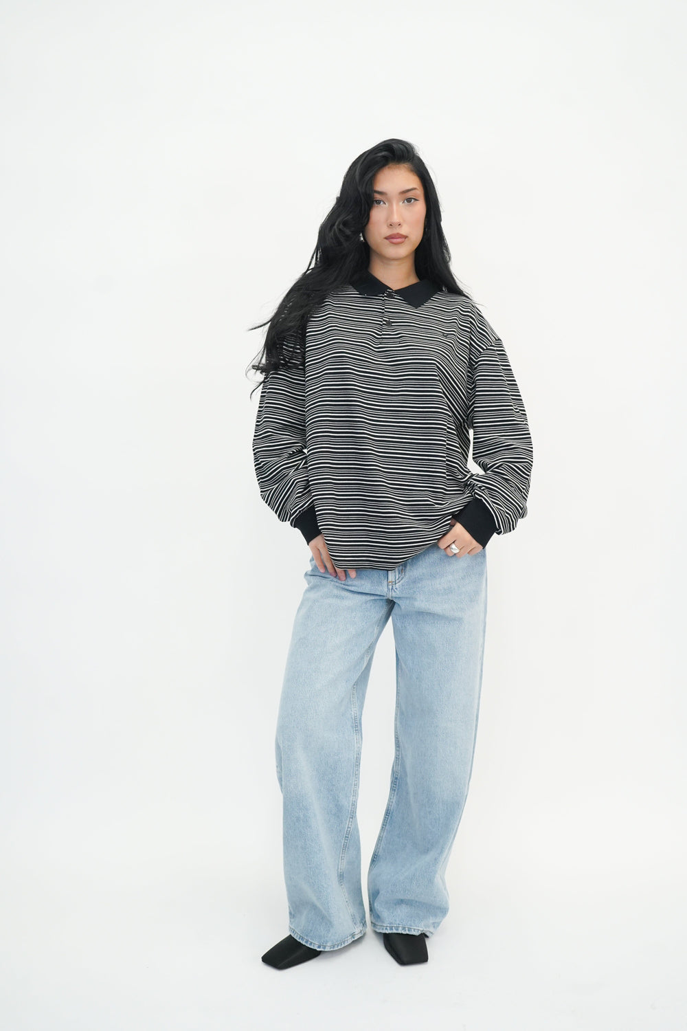 STEFFI OVERSIZED POLO BLACK POLO OVAL SQUARE 