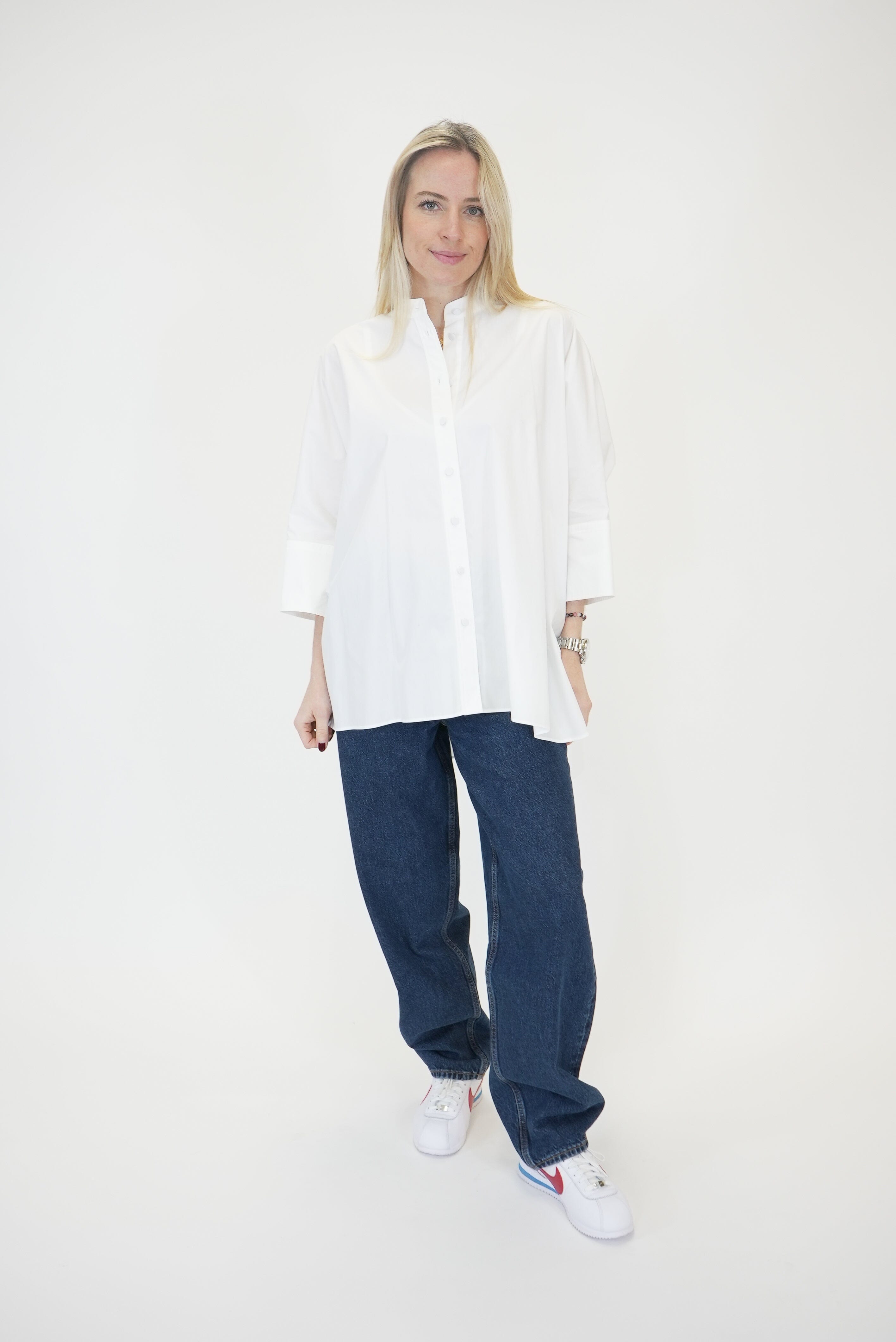 Tシャツ・カットソー JOSEPH SS25 CONGO BLOUSE POPELIN GOTS (JF009078 0020) Congo Poplin Cotton Shirt in Blue | JOSEPH CA